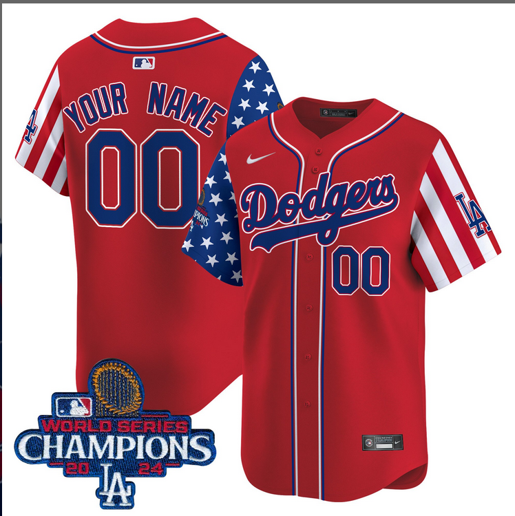 Men MLB Los Angeles Dodgers Custom American Style red 2024 World Series Champions  Limited Jersey->customized mlb jersey->Custom Jersey
